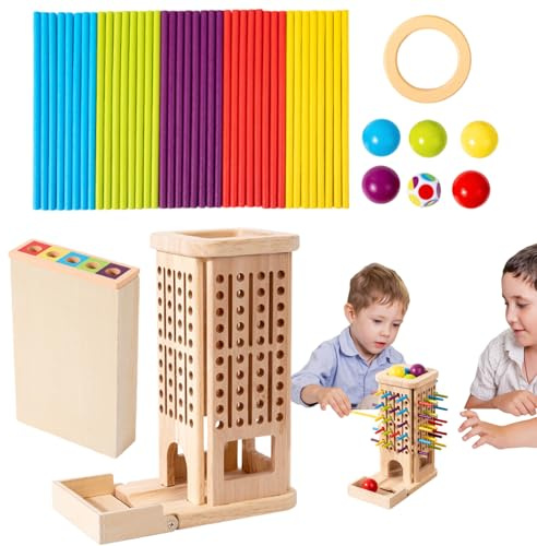 Stick-Stack-Spiel – Glücksspaß Auf Dem Tisch, Naturholzstücke, Traditionelles Würfel-Knockdown-System Mit Kindersicheren Abgerundeten Kanten | Unterrichtsreise Zur Kognitiven Entwicklung Von