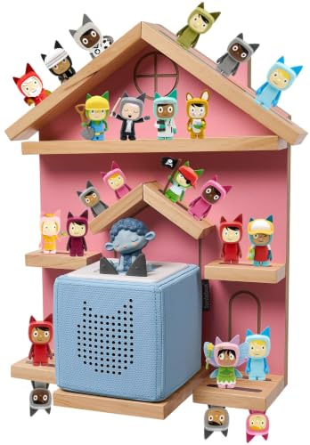 Gieanoo für Tonie Regal, Rosa Hausform Wandregal Kompatibel Toniebox 2 & 1 | Magnetische Tonie Aufbewahrung aus Kiefernholz für 30–40 Tonies, Rosa Tonie Figuren Regal Kompatibel mit Toniebox 2/1