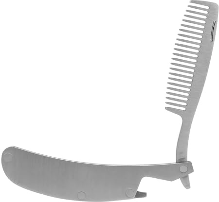 SILENRADAWN Edelstahl Faltbarer Bartkamm für Männer Tragbarer Kleiner Haarstyling Werkzeug Kompakt und Robust für Selbstgemacht Verschiedene Frisuren