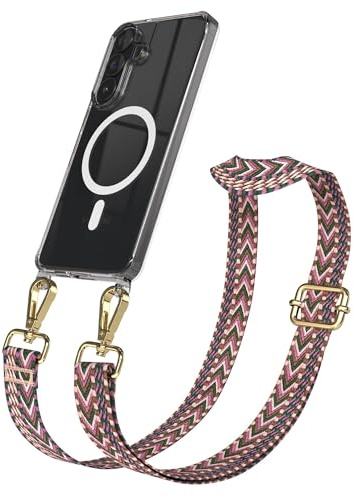 EAZY CASE Handykette - Verstellbares Taschenband kompatibel mit Galaxy S26 Plus, Schulterriemen, Handykordel mit Silikon Hülle, Qi Charging kompatibel, Umhängetasche, Beere Pink Gold