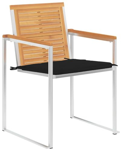 PTUGUOF 4er Set Gartenstühle mit Kissen Massivholz Teak, Esszimmerstühle für Terrasse und Garten, klappbare Outdoor-Stühle mit Edelstahlgestell