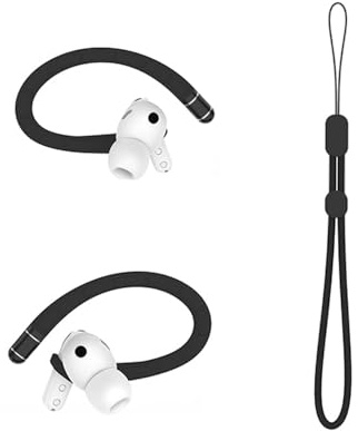 Silicone Ear Hooks for Samsung Galaxy Buds 4 Pro/Buds 4, Anti-Slip Sport Earbuds Covers with Anti-Lost Lanyard for Galaxy Buds 4 Pro/Buds 4 Ear Tips Accessories (Black)