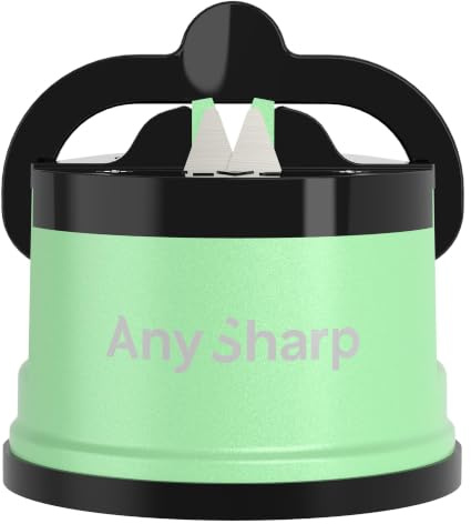 AnySharp Pro Afilador de Cuchillos Metálico, Seguridad sin Manos, Ventosa PowerGrip, Afila Todos los Cuchillos de Cocina, Ideal para Acero Endurecido y Dentados, El Mejor del Mundo, Verde menta