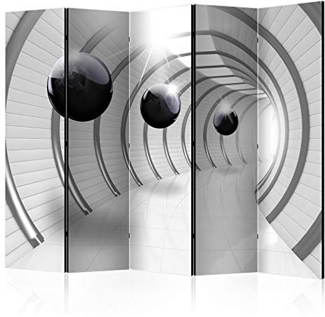 decomonkey Paravent Raumteiler Innen Abstrakt 225x172 cm 5 Teilig Einseitig Room Divider Wall Raumteiler Stehend Trennwand Sichtschutz Spanische Wand Sichtschutzwand Wohnzimmer Holz Kugel Tunnel
