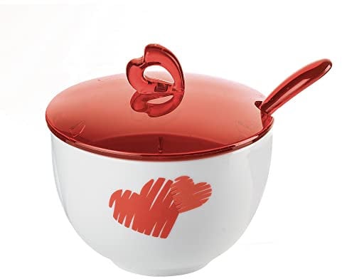 Guzzini, Sucrier Avec Cuillere Love, 12,6 x 12,6 x h9,8 cm, Rouge Transparent