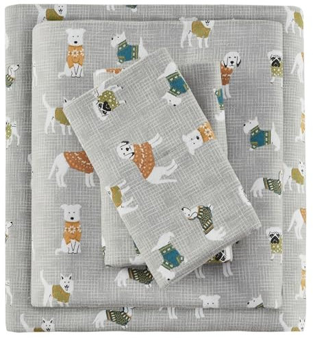 Sleep Philosophy True North - Juego de sábanas de Franela 100% algodón, sábanas ultrasuaves y acogedoras para Clima frío, Estampado de Perros Grises, 3 Piezas, tamaño Individual