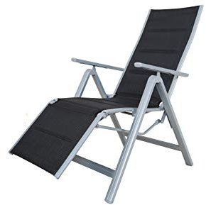 Strandgut Aluminium gepolsteter Liegestuhl Liegesessel Campingliege 8fach verstellbar grau/schwarz