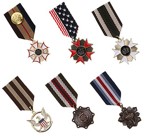 Hellery 6pcs Broche à Pince Anniversaires Amis Copines Unisexe Médaille Badge Militaire Rock Punk Argent Rétro