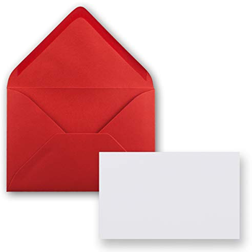 FarbenFroh by GUSTAV NEUSER 25x Stück Karte mit Umschlag Set Einzel-Karten Din A8 7,1x4,5 cm Hochweiß mit Brief-Umschlägen C8 7,6x5,2 cm Rot Nassklebung