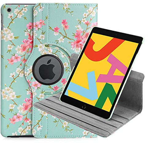 32nd Floral Series - Housse en Cuir PU 360 Folio avec Support pour Apple iPad 10.2 7e Gen (2019), 8e Gen (2020) et 9e Gen (2021) et iPad Pro 2 10,5 (2017) - Printemps Bleu