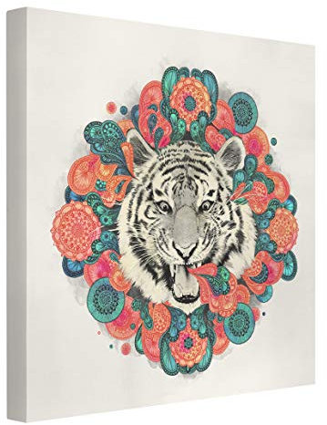 Bilderwelten Leinwandbild Illustration Tiger Zeichnung Mandala Paisley Quadratisch 30 x 30 cm