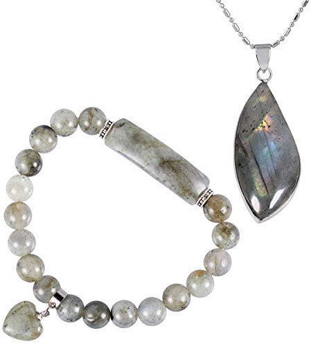 mookaitedecor Collier Labradorite Pendentif Pierre Naturelle Lithothérapie Protection Bracelet Perles Energie Cristal Cœur