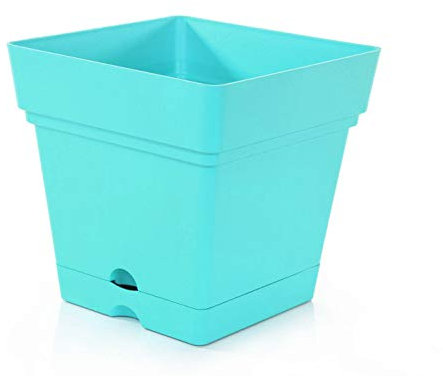 Mintra Home Pot de Fleurs Carré - Plastique Incassable - Sans BPA - 17 cm - Planter des Fleurs, Jardinage, Plantes - Durable pour Intérieur, Extérieur, Terrasse, Pelouse et Jardin (Bleu Sarcelle)