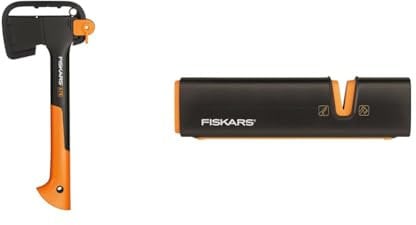 Fiskars Universalaxt, Inklusive Klingen- und Transportschutz, Länge: 35,5 cm, X7-XS & Fiskars Axt- und Messerschärfer, Xsharp
