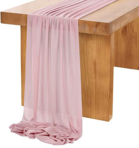 Chemin de table romantique en mousseline de soie pour mariage, 68,6 x 304,8 cm, rose pâle