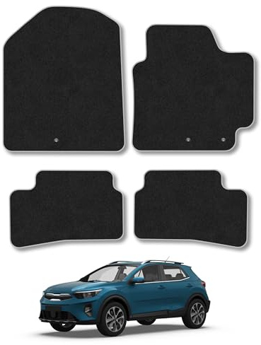 Fits Kia Stonic (2018+) Carpet Car Mats | Grey Edge Trim Tailored Fit Floor Mats Full Coverage Protection Accessories Easy Clean Anti Slip Made in the UK