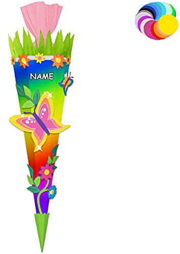 alles-meine.de GmbH Bastelset - Schultüte Farbe & Größe wählbar 70/85 / 100 cm - Schmetterling - inkl. Name - Farbe frei wählbar - Bastelschultüte - Zuckertüte zum selber B..