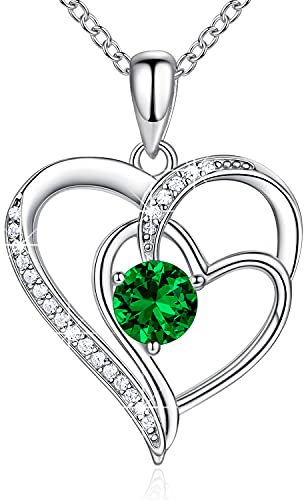 NINAMAID 925 Sterling Halskette Damen Silber Kette Damen Schmuck für Frauen Kette Herz Geburtsstein Halsketten Jahrestags geschenk für Frau Frauen mit 5A Cubic Zirkonia