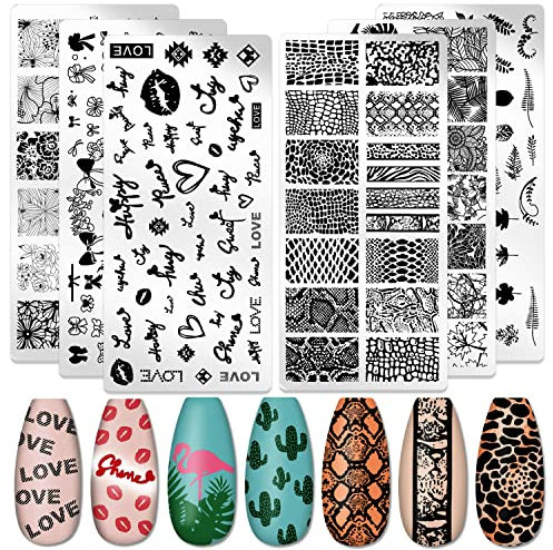 Nail Stamping Plate, DANNEASY 6 Pieces Nail Stamp Nail Stencils Flower Leaf Heart Stamping Plates For Nails Nail Design Kit Manicure Template Set (Lovely Series)