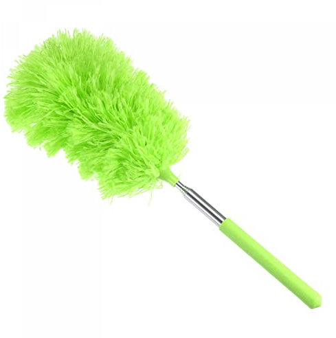 sourcing map Microfiber Cleaning Duster, 12 to 31.5 Inch Washable Extendable Brush Flexible Feather Duster for Window Furniture, Green