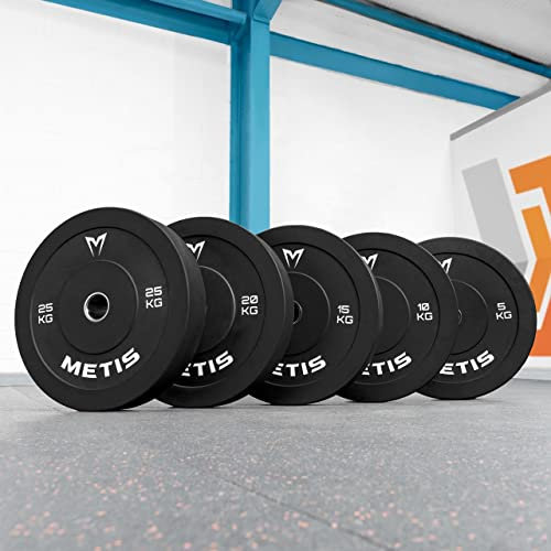 METIS Olympic Bumper Plates [Pairs] - 10kg (22lbs) Weight Plates for Olympic Barbell Bar | Black Rubber Weight Plates with 2in Inner Ring
