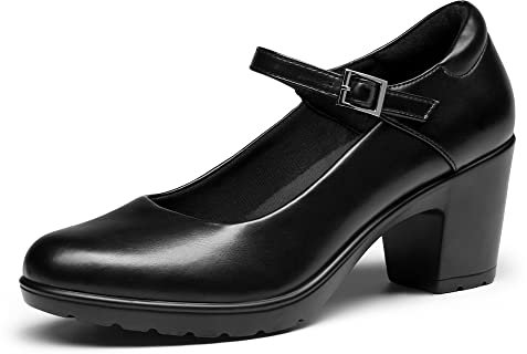 DREAM PAIRS Womens Chunky Low Block Heels Mary Janes Ankle Strap Closed Toe Court Shoes Ladies Comfort Work Pumps Comfy Round Toe Dress Wedding Shoes SDPU2231W,Size 7,Black,SDPU2231W