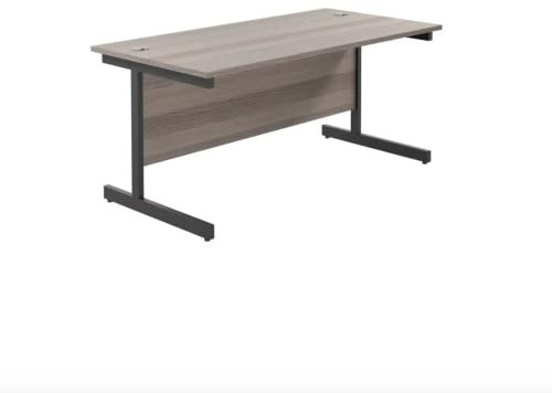Jemini Rectangular Single Upright Cantilever Desk 1600x800x730mm Grey Oak/Black KF810897
