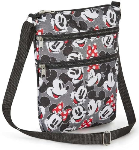 Disney Crossbody Bag Mickey Minnie Mouse All Over Print Passport Travel, Grey