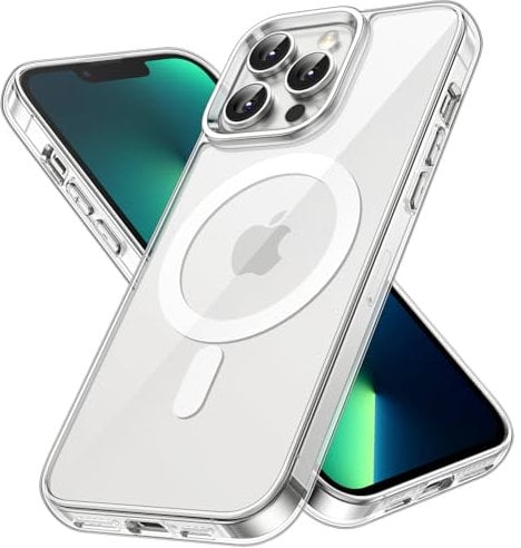 JETech Magnetisch Hülle für iPhone 13 Pro Max 6,7 Zoll Kompatibel mit MagSafe Kabellosem Laden, Stoßfest Handyhülle, Schutzhülle Kratzfeste Transparent Rückseite (Durchsichtig)