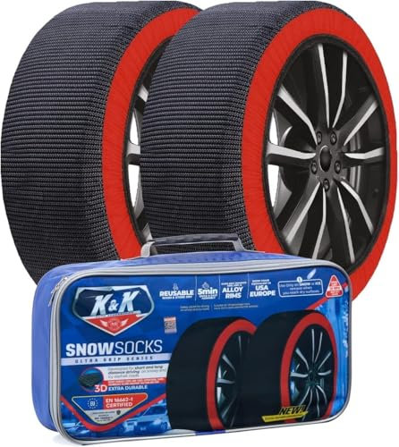 K&K Automotive Schneesocken für Reifen - Pro Serie für ultimativen Grip Schneekette Alternative Zugvorrichtung für LKW SUV Van Auto Textil Winter Notfall Kit Auto Zubehör 2023 Modell (XLarge)