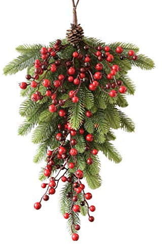 Weihnachtskranz Weihnachtsdekoration Garland Anhänger Pe Rattan Kopf gestellt Grünpflanzen for Esszimmer Wandverkleidung Wandbehang Türkranz Weihnachten (Color : Red x2)