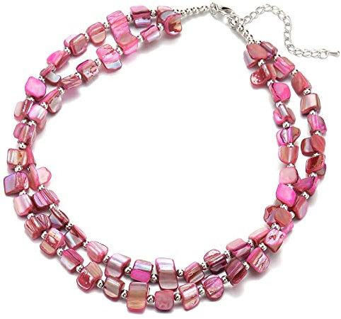 Bulinlin Boho Bunte Perlenkette Damen Muschelkette Strand Sommer Verstellbar Bohemian Choker Halsketten FüR Frauen Und MäDchen(Hot Pink)