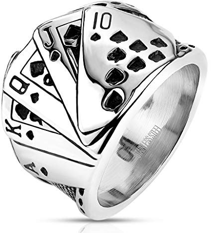 Bungsa 60 (19.1) Herren Ring im Poker Style Royal Straight Flush breit Silber aus Edelstahl