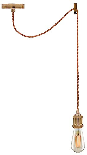 LEDSone Vintage Yellow Brass Industrial Spider Pendant Light – Adjustable 2m Fabric Cable Chandelier Ceiling Lamp Kit with E27 Holder for Living Room, Dining, Bar, Cafe