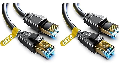 Akake Cat 8 Ethernet Cable, 0.5M 1M 2M 3M 5M 6M 9M 12M 15M 18M 30M Heavy Duty High Speed Internet Network Cable, Professional LAN Cable Shielded in Wall, Indoor&Outdoor (2M), Black (Pack of 2)