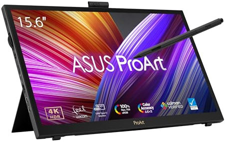 ASUS ProArt PA169CDV Display portatile Touchscreen da 15.6” pollici, IPS, 4K UHD (3840 x 2160), WACOM EMR, 100% sRGB, Color Accuracy ΔE < 2, Calman, PANTONE, USB-C, Touch a 10 punti, Dial, Nero