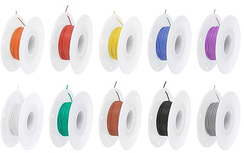 QUARKZMAN 30 Spurweite Silikon Draht 30AWG Elektrische Draht Litzenleiter Flexibel Verzinnt Kupfer Draht Hohe Temp Hakendraht Spule 10 Farbe 15m/49.2ft für Auto Modell Elektrogeräte 10Stk