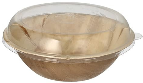 Starpak Lot de 50 bols ronds en feuille de palmier - 800 ml - Diamètre : 21 cm - 8,5 cm - Avec couvercle en RPET