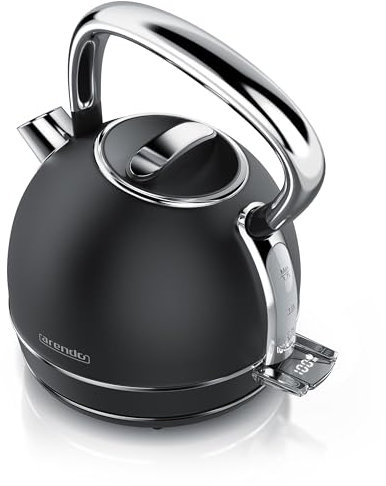 arendo Bouilloire théière Vintage en Acier Inoxydable - Max. 2200 Watts - capacité 1,7 litres - Affichage LED - Fonction Maintien au Chaud - Filtre Anti-calcaire remplaçable - Noir