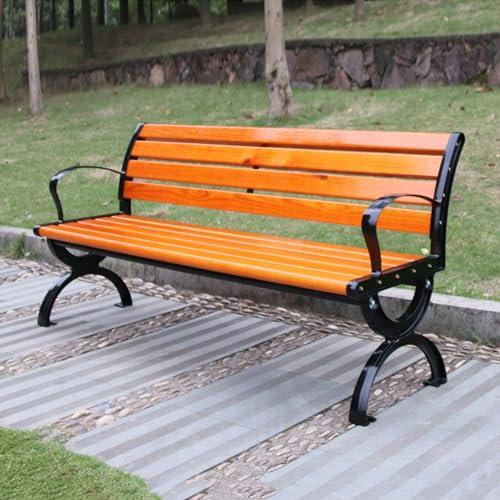 Gartenbank Holzbank Modena Sitzbank Garten mit Rücken- & Armlehnen, Bank wetterfest aus Holz & Stahl, Sitzbank klassisch für Garten, Balkon, Terrasse ( Color : A With backrest , Size : 120cm/47.2in )