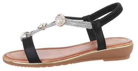 Ital Design Damenschuhe Sandalen & Sandaletten Riemchensandalen, J-152-, Textil, Schwarz, Gr. 39