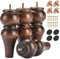 Btowin Möbelbeine aus Massivholz, 20 cm, 4 Stück, Couchbeine, Holzfüße mit Gewinde, M8-Aufhängerschrauben, Montageplatte und Schrauben für Sofa, Schrank, Ottomane, Sessel, Glasur