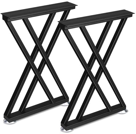 REAMIC Lot de 2 pieds de table en métal - Noir - Rond - Hauteur : 70 cm - Pour table de travail