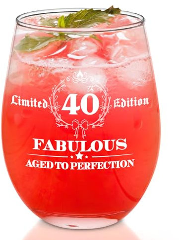 Joymaking 40th Birthday Gifts for Women: Wine Glass 17oz & Decorations