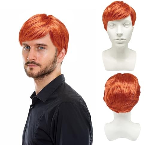 UILYNIU Herren Perücken Ingwerperücken Boyband Perücken Verkleidungs Perücke Orange Perücken Männer Punk Rock Perücke 60er 70er 80er Jahre Kostümzubehör für Party Musik Punk Karneval(Orange)