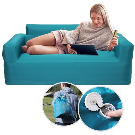 Aerogogo Aufblasbares Sofa BS2 Lounge-Sessel für Kinder und Erwachsene, Outdoor-Sofa mit Luftpumpe, wasserdicht, zusammenklappbar (Blau)