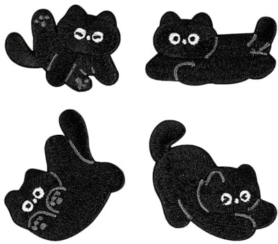 Buer Homie Selbstklebende bestickte Flicken, 4 Muster (Katzen)