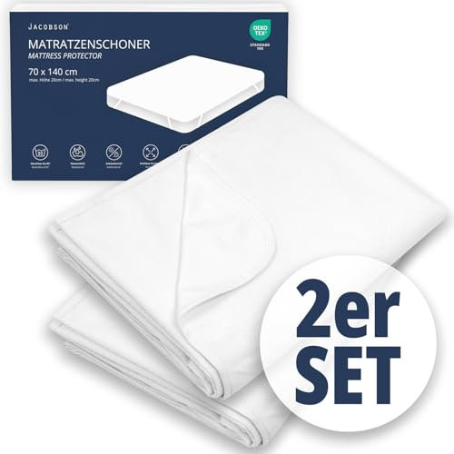 JACOBSON Matratzenschoner 70 x 140 cm - 2er Set - wasserdichte Matratzenauflage - atmungsaktiver Matratzenschutz (70x140cm, 2er Set)