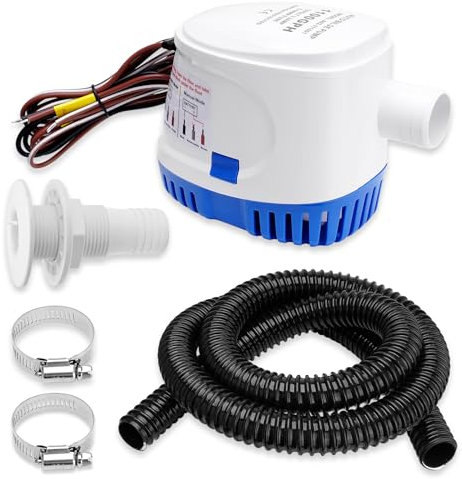 FILTERUP 1100 GPH Automatic Boat Bilge Water Pump 12V, 1-1/8 Inch Dia Bilge Pump Plumbing Kit with 6FT Hose, 2 Clamps, Thru-Hull Fitting, Ideal for Fishing Boats, Cruisers, Runabouts, Yachts
