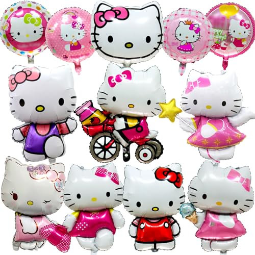 12 Pièces Ballons Kitty, Kitty Anniversaire Ballons, Kitty Decoration Anniversaire, Kitty Ballons En Aluminium, Décorations De Fête à Thème Kitty, Ballon Helium, Décorations De Fête Pour Filles